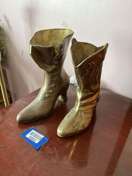 Cast brass high button boot and cowboy boot