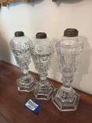 Three glass whale oil lamps - by the pc take three