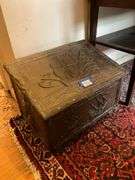 Ship motif brass repousse covered kindling box w/ tin liner, and contents