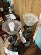 Pair Art Nouveau style figural table lamps w/ frosted glass shades - by the pc take two