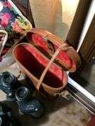 Opera glasses w/ pouch and three pair of binoculars, one case