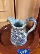 Copper luster creamer, Chinese bowls, blue ceramic pitcher