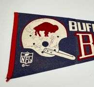 Six pennants: Buffalo Bills (autographed), Forty-Niners, Jets, Bengals, Notre dame, Aloha bowl