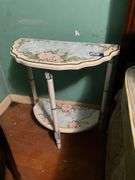 2-tier demi-lune stand w/ handpainted rose decor 22x11x24
