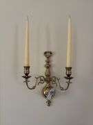 Pair cast brass 2-lite candle sconces
