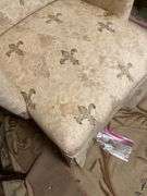 Upholstered boudoir arm chair - note stains to fabric