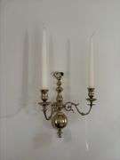 Pair cast brass 2-lite candle sconces