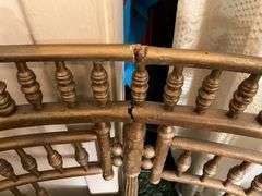 Turn-of-the-century gilt reception chair w/ caned seat - note break in center back, and brace back Windsor side chair