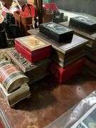 Metal jewelry casket w/ unattached hinge, and dresser/jewelry boxes lot