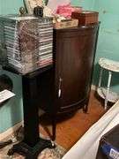 Music cabinet, bow front w/ tapered legs - no contents 27x22x45