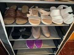 Shoe storage rack w/ ladies shoes/sandals