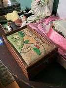 Vintage ladies hankies, lingerie set, jewelry box, misc