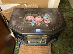 Cabinet CD/record/cassette/radio w/ floral decor