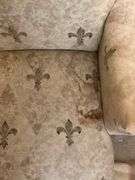 Upholstered boudoir arm chair - note stains to fabric