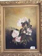 Painting of roses, gilt frame 27x32