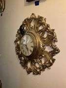 Mid-century Rococo Syroco 8-day wall clock w/ key