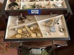 Jewelry chest w/ jewelry and watches contents