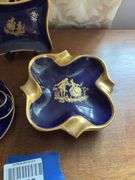 Cobalt and gold luster dish, ashtrays, and mini teaset w/ Limoges/France marks