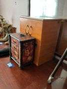Floral decorated jewelry box and oak jewelry cabinet
