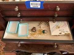 Jewelry chest w/ jewelry and watches contents