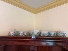 Handcrafted pottery berry set w/ floral decor, Washington County Arts label