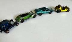 Collectibles lot: toy cars, Wolf’s Head oil bank, includes red line hot wheels