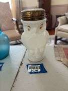 Milk glass figural owl jar w/ milk glass American eagle in lid