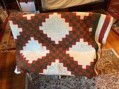 Red & green triple Irish Chain patchwork quilt