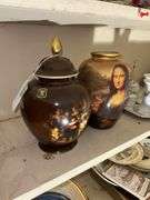 E&R Gold Crown/West Germany Rembrandt covered jar, and Mona Lisa vase