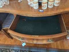 Federal style sideboard, cross banded top and fronts, inlaid ovals, square tapered legs, has bottle drawer - no contents 66x26x38 MUST COME DURING LAST 2 HOURS OF PICKUP FOR THIS ITEM