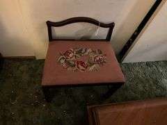 Vanity stool w/ needlepoint top