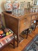 Federal style sideboard, cross banded top and fronts, inlaid ovals, square tapered legs, has bottle drawer - no contents 66x26x38 MUST COME DURING LAST 2 HOURS OF PICKUP FOR THIS ITEM