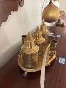 Brass inkstand w/ feather quill pen