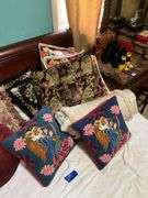 Headboard and throw pillows lot 56in wide
