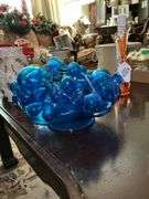 Vintage blue glass fruit in blue glass bowl