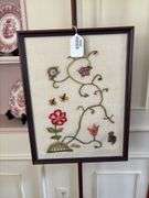 Pole firescreen w/ crewel embroidered panel
