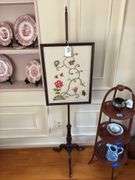Pole firescreen w/ crewel embroidered panel