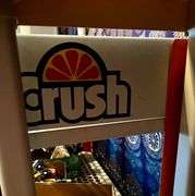 Crush soda advertising store display shelf 54 in x 29 in x 19 in - no contents, MUST COME DURING LAST 2 HOURS OF PICKUP FOR THIS ITEM.