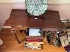 Chinese Chippendale game table w/ pierced brackets, drawer - no contents 36x18x30