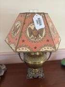 Bradley & Hubbard brass parlor lamp w/ fabric covered shade, electrified