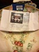 Limoges porcelain punch bowl handpainted w/ cherries and blossoms, w/ separate porcelain base