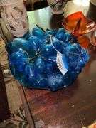 Vintage blue glass fruit in blue glass bowl
