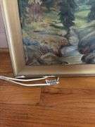 Primitive painting, landscape, gilt frame 15x21