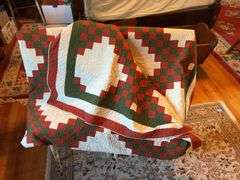 Red & green triple Irish Chain patchwork quilt