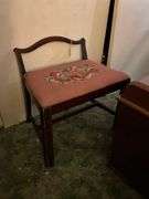 Vanity stool w/ needlepoint top
