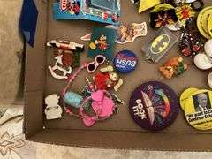 Pinback buttons, novelty pins, misc