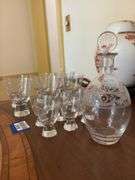 MCM Quartzex Star Dust engraved glasses, and etched decanter