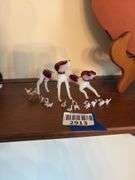 Tiny lampworked glass dog figurine family, and small fawn