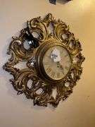 Mid-century Rococo Syroco 8-day wall clock w/ key