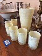 MCM mid-century modern spaghetti swirl glass pitcher and tumblers set
